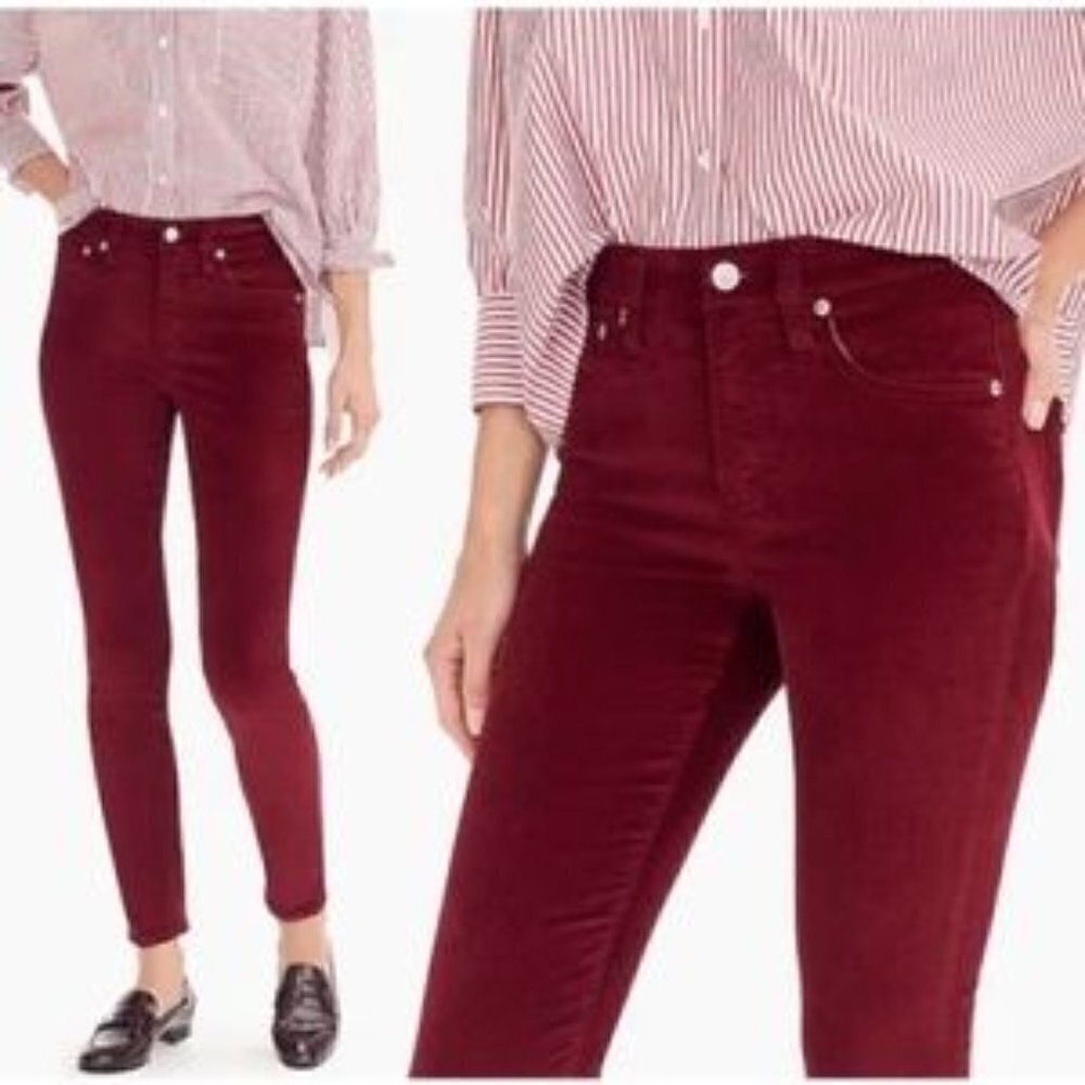 J. Crew Red Velvet High Rise Skinny Jeans 31